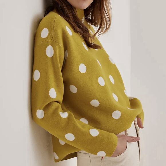 Maeve Sweaters - MAEVE by Anthropologie Carys Mock Neck Sweater Small White Green Polka Dot